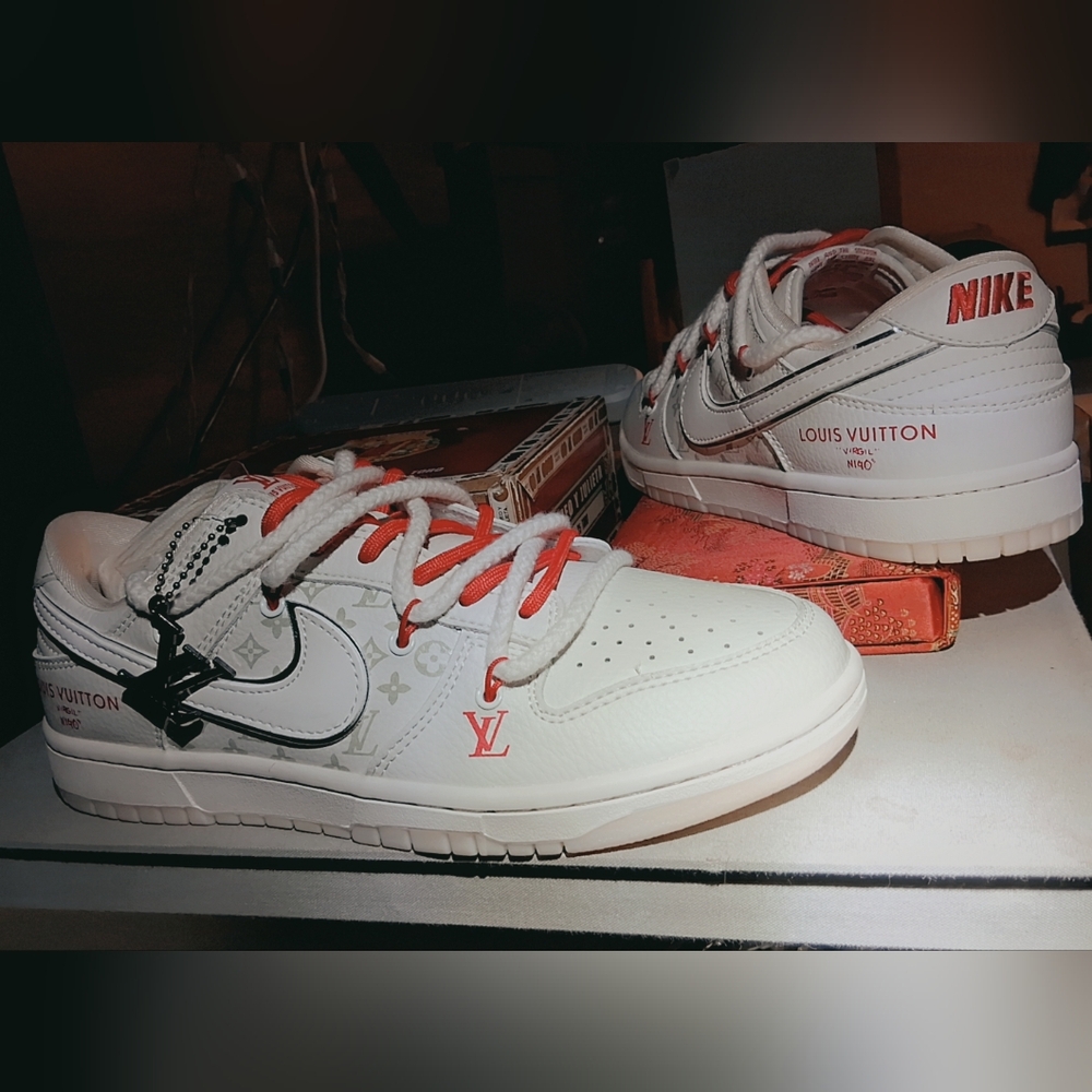 Nike x Louis Vuitton White and Red Sneakers